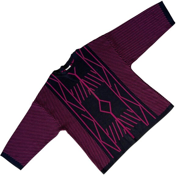 Mosaik (Finland) Wool Rib Knit Intarsia Kimono Jumper Fuschia : L